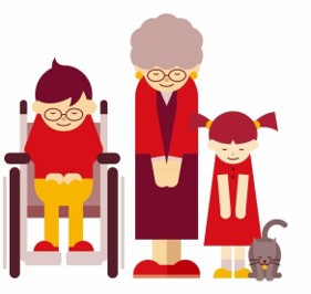 お辞儀をする高齢者と子どものイラスト